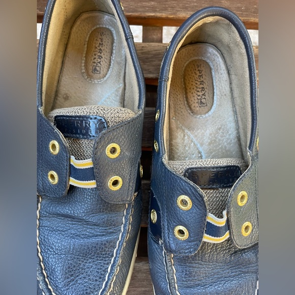 Sperry Iconic Boat Shoe Navy Leather Upper Textured Fabric Contrast K-13 S Sz 9M - Picture 10 of 15